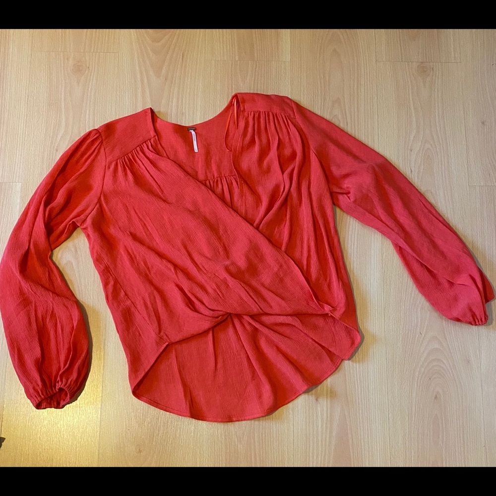 Free People Orange lon sleeve blouse